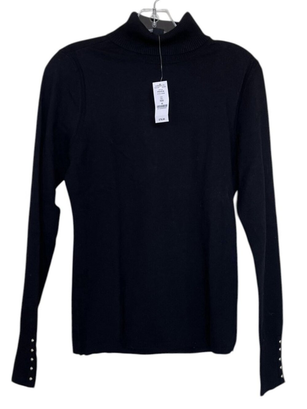 White House Black Market WHBM Sweater Turtleneck Womens Size Medium Black Studs
